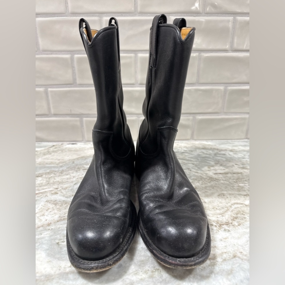 Longhorn Brand Black Leather Pull-On Western Boots – Women’s 6.5 G (Wide)